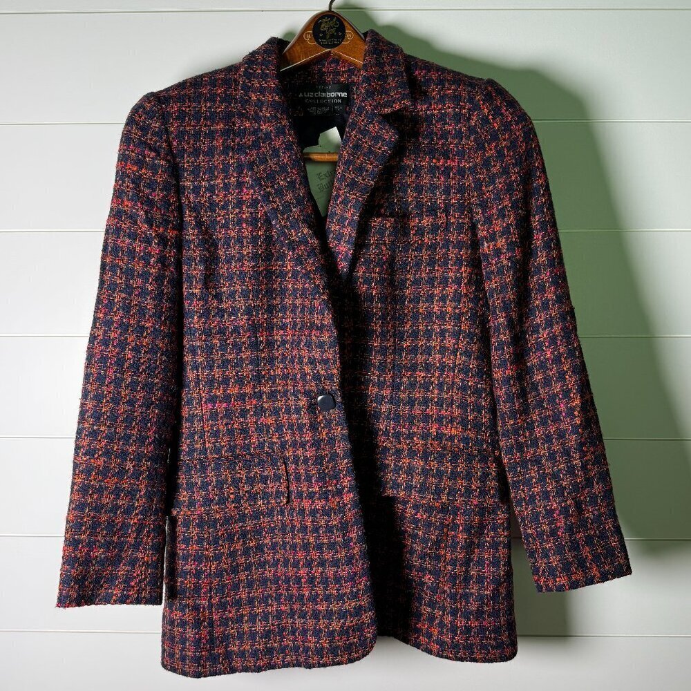 NWOT Liz Claiborne Collection Blazer Jacket Tweed Wool Blend Navy  Petite 4